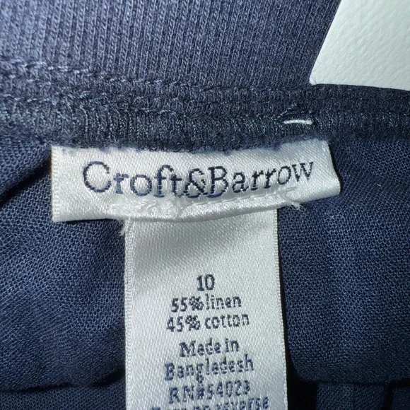 NWT Croft & Barrow Navy Linen Pants Stretch Waist Button Zip Fly Pockets Chic 10 - Picture 4 of 5